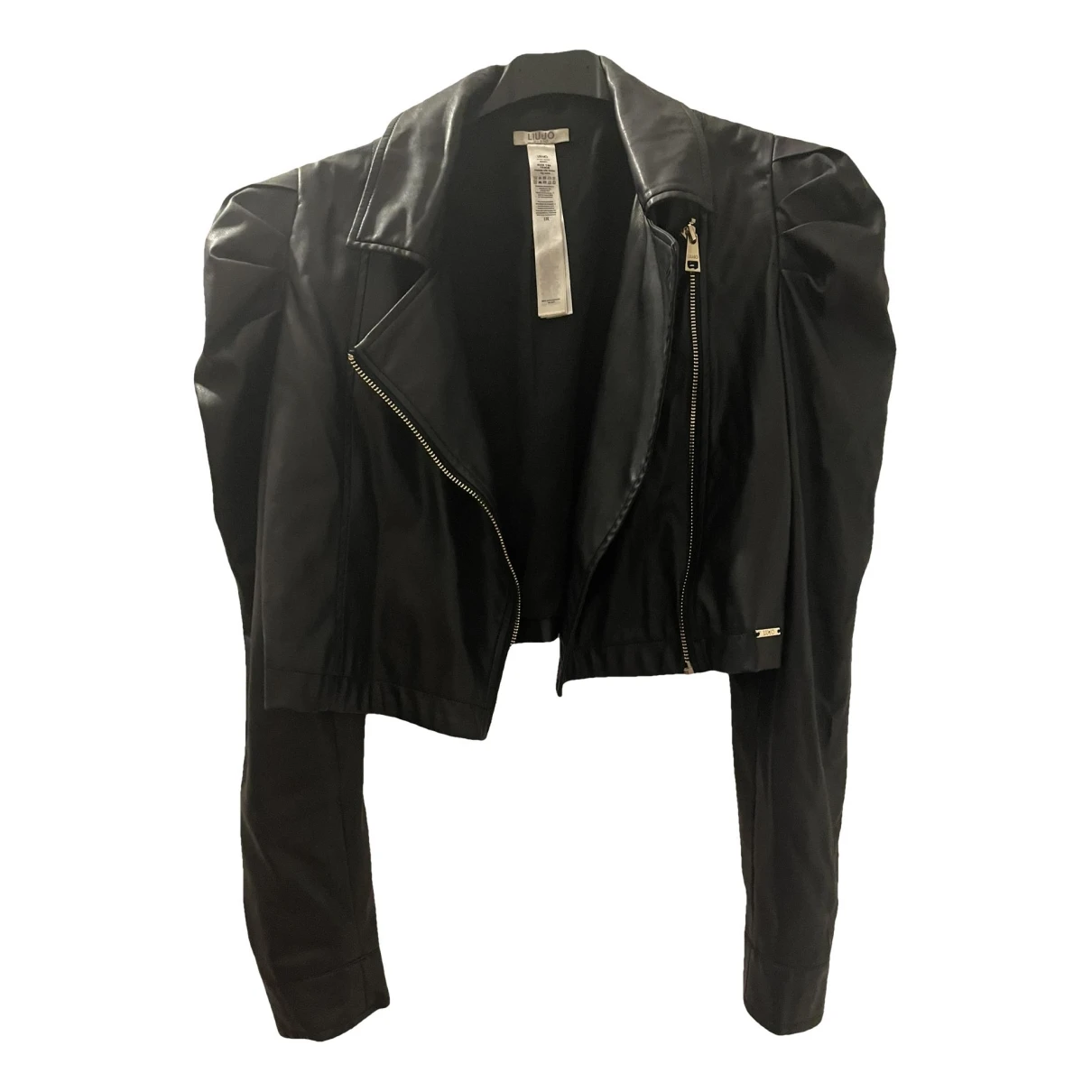 Pre-owned Liujo Vegan Leather Biker Jacket In Black
