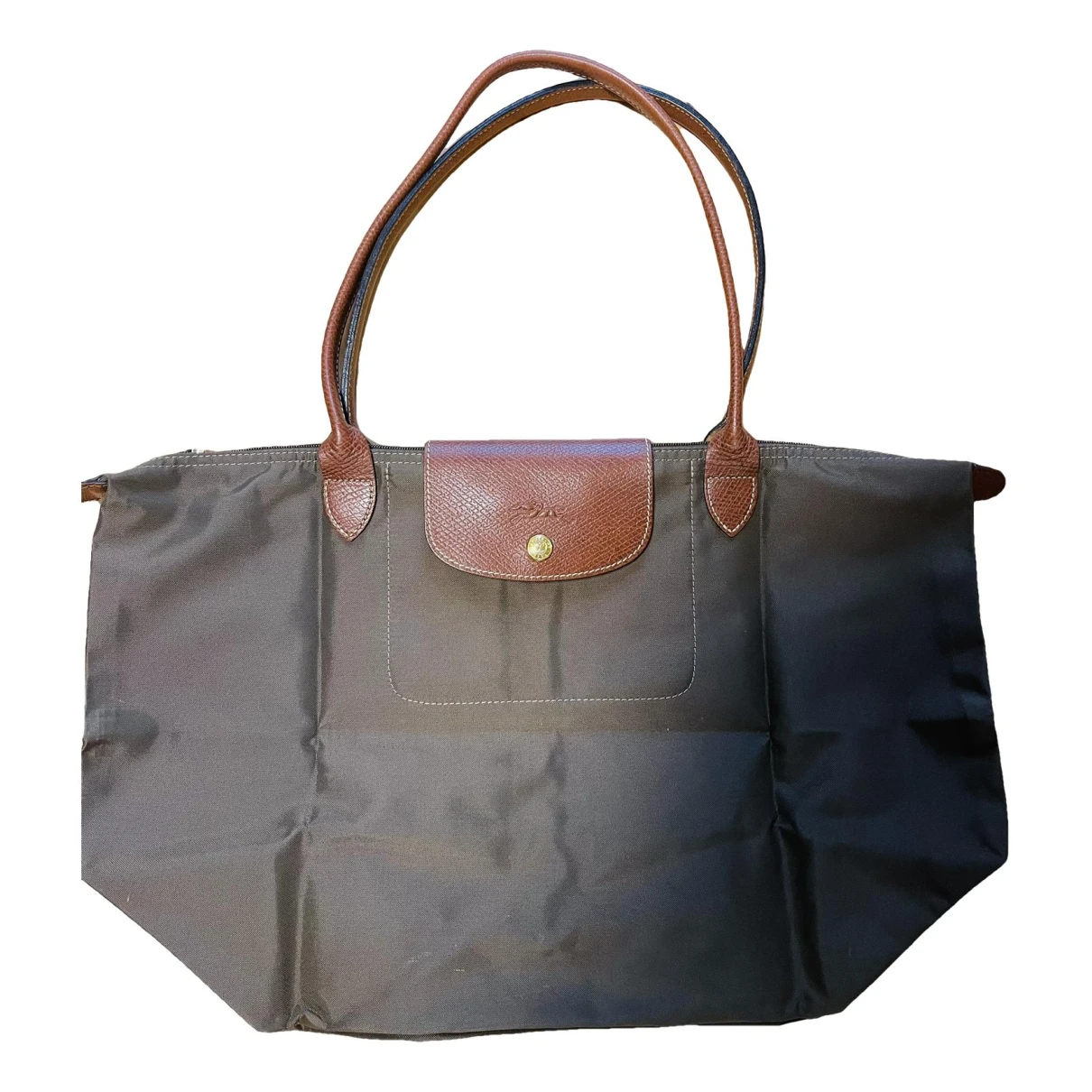 Pre-owned Longchamp Pliage Handbag In Khaki