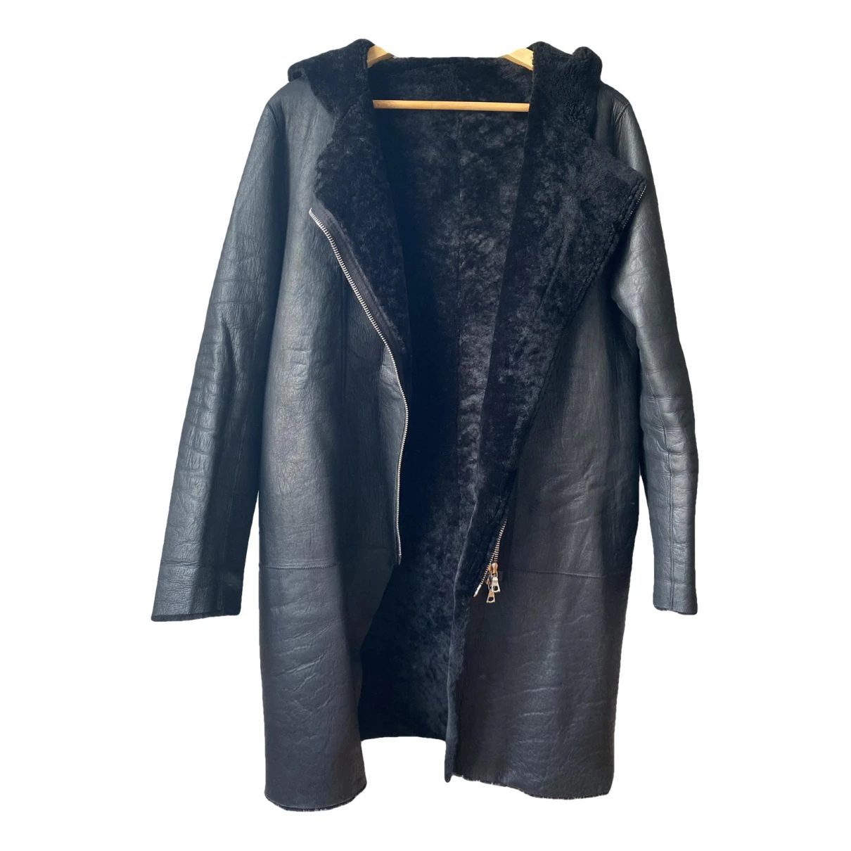Pre-owned Sandro Leather Coat In Black