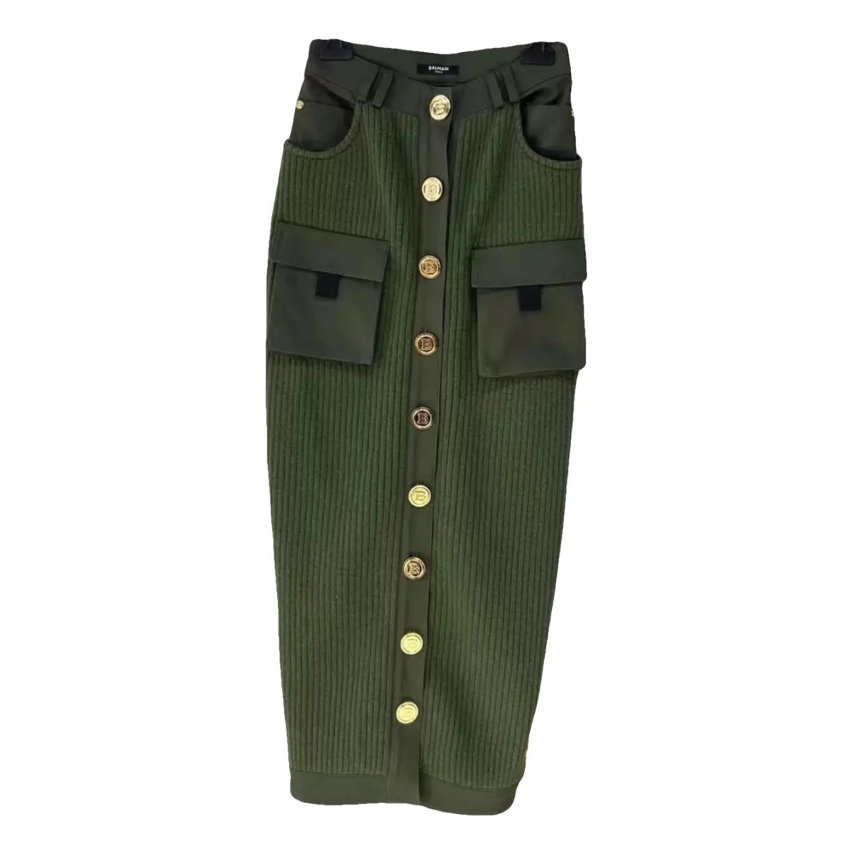 Pre-owned Balmain Wool Mid-length Skirt In Green
