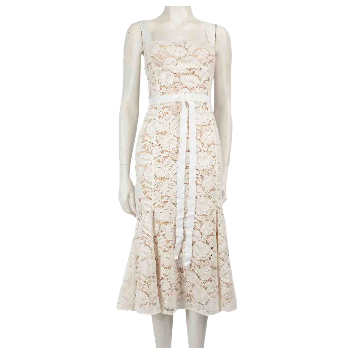 Pre-owned Oscar De La Renta Lace Mid-length Dress In White