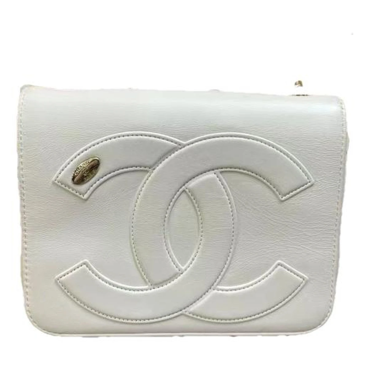 Pre-owned Chanel Wallet On Chain Double C Leather Crossbody Bag In White