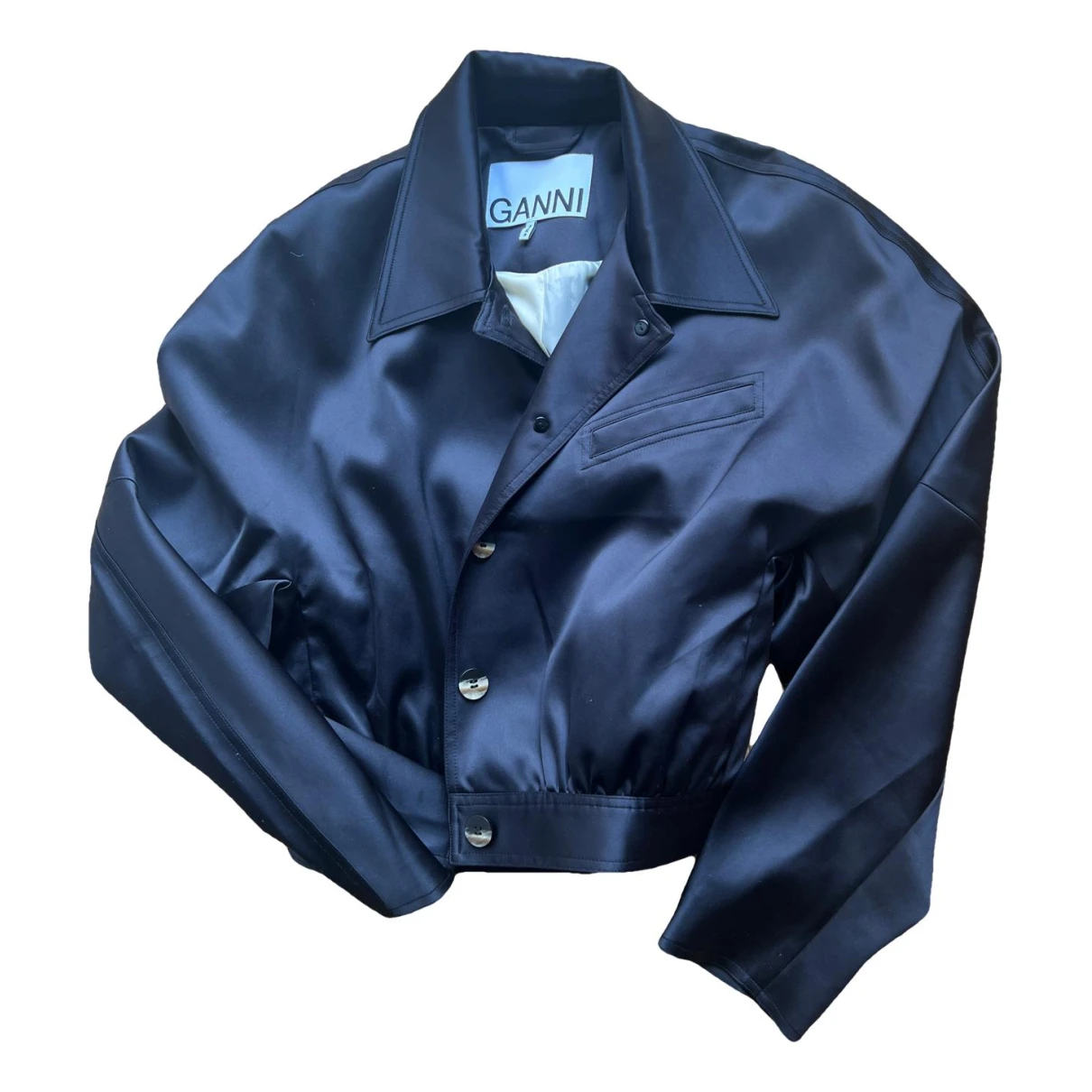 Pre-owned Ganni Silk Suit Jacket In Black