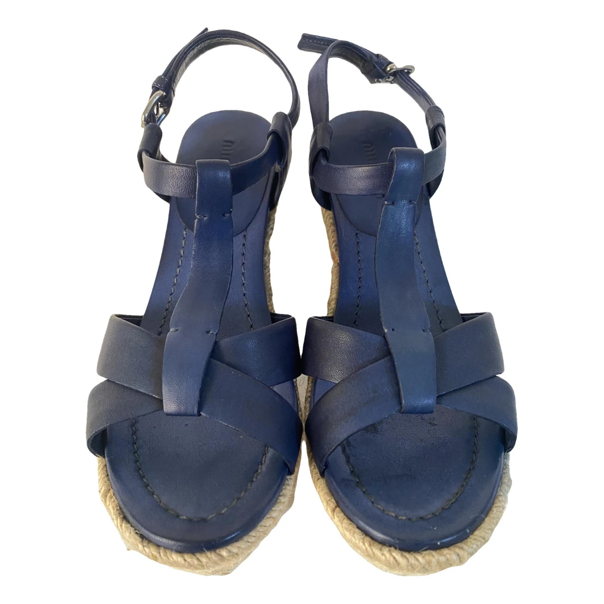 Pre-owned Miu Miu Leather Sandals In Blue