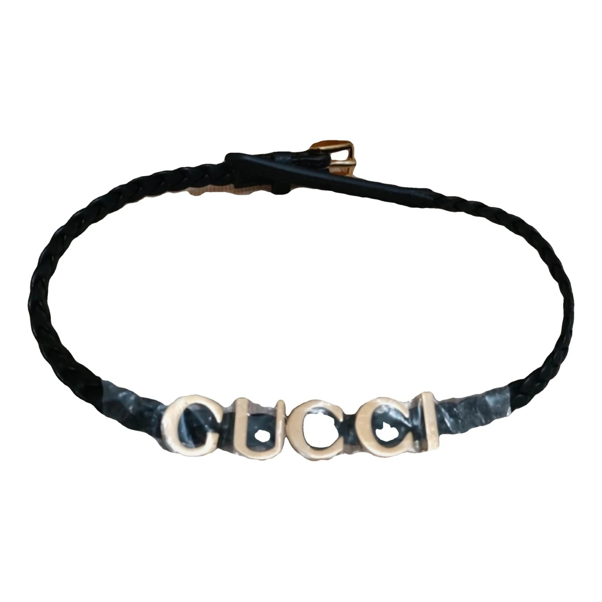 Pre-owned Gucci Leather Necklace In Black
