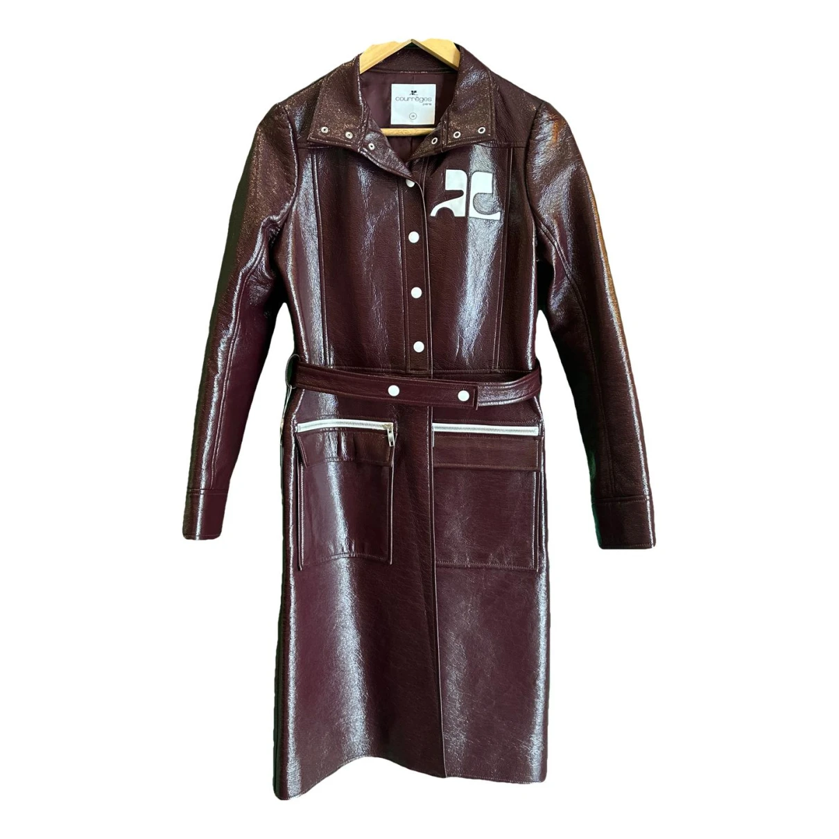 Pre-owned Courrèges Vinyl Trench Coat In Burgundy