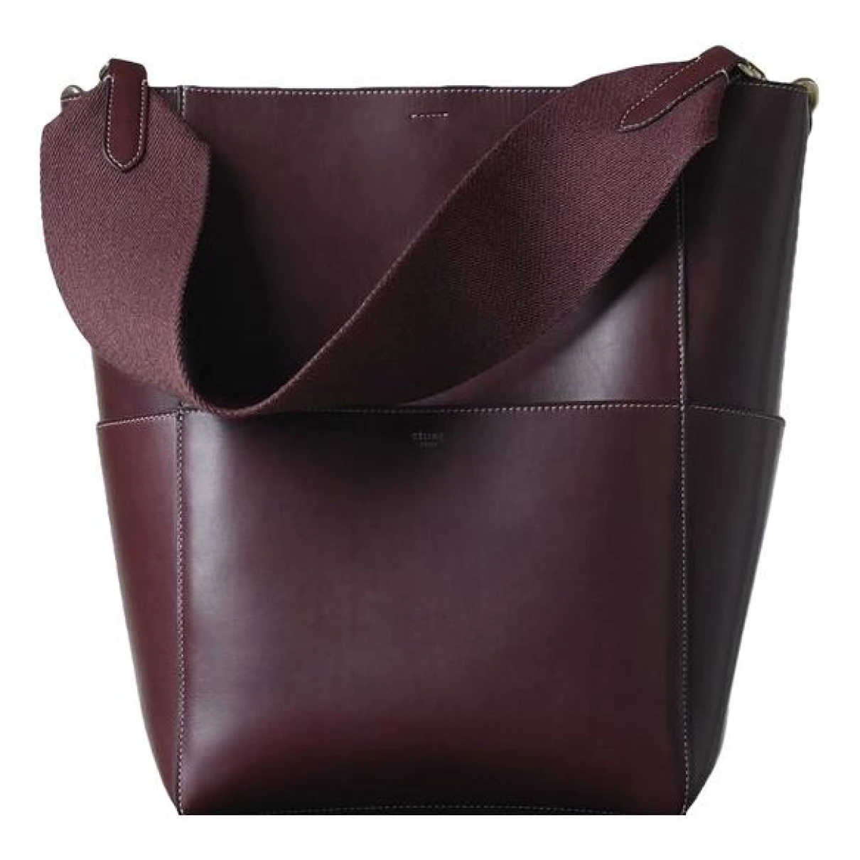 Pre-owned Celine Seau Sangle Leather Tote In Burgundy