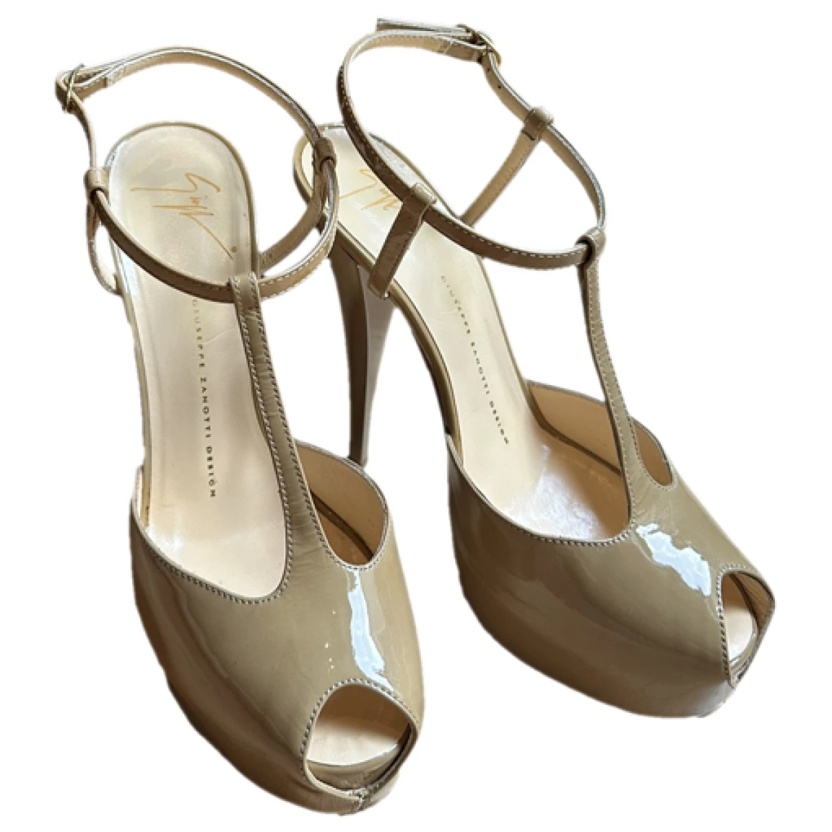 Pre-owned Giuseppe Zanotti Patent Leather Sandals In Camel