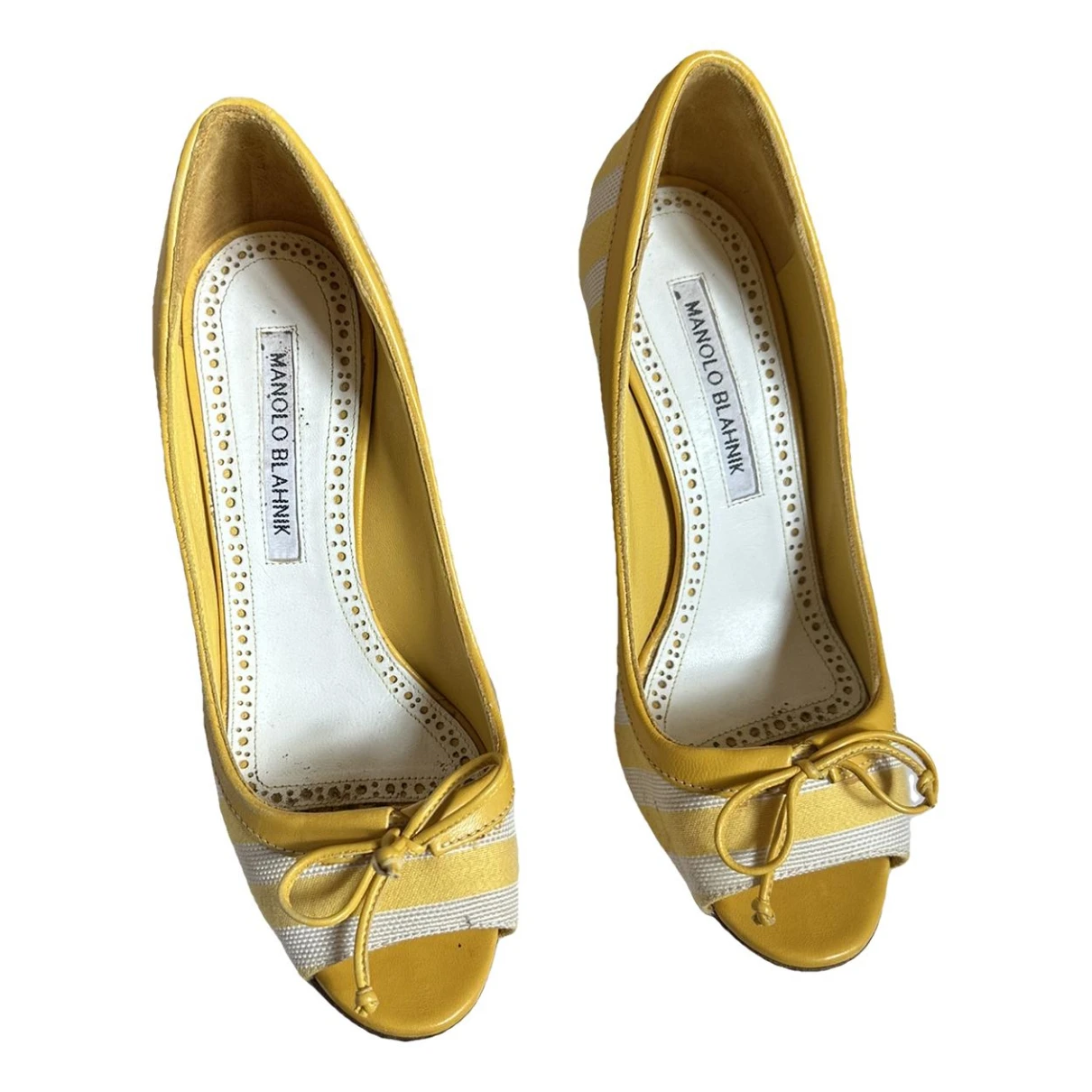 Pre-owned Manolo Blahnik Cloth Heels In Yellow