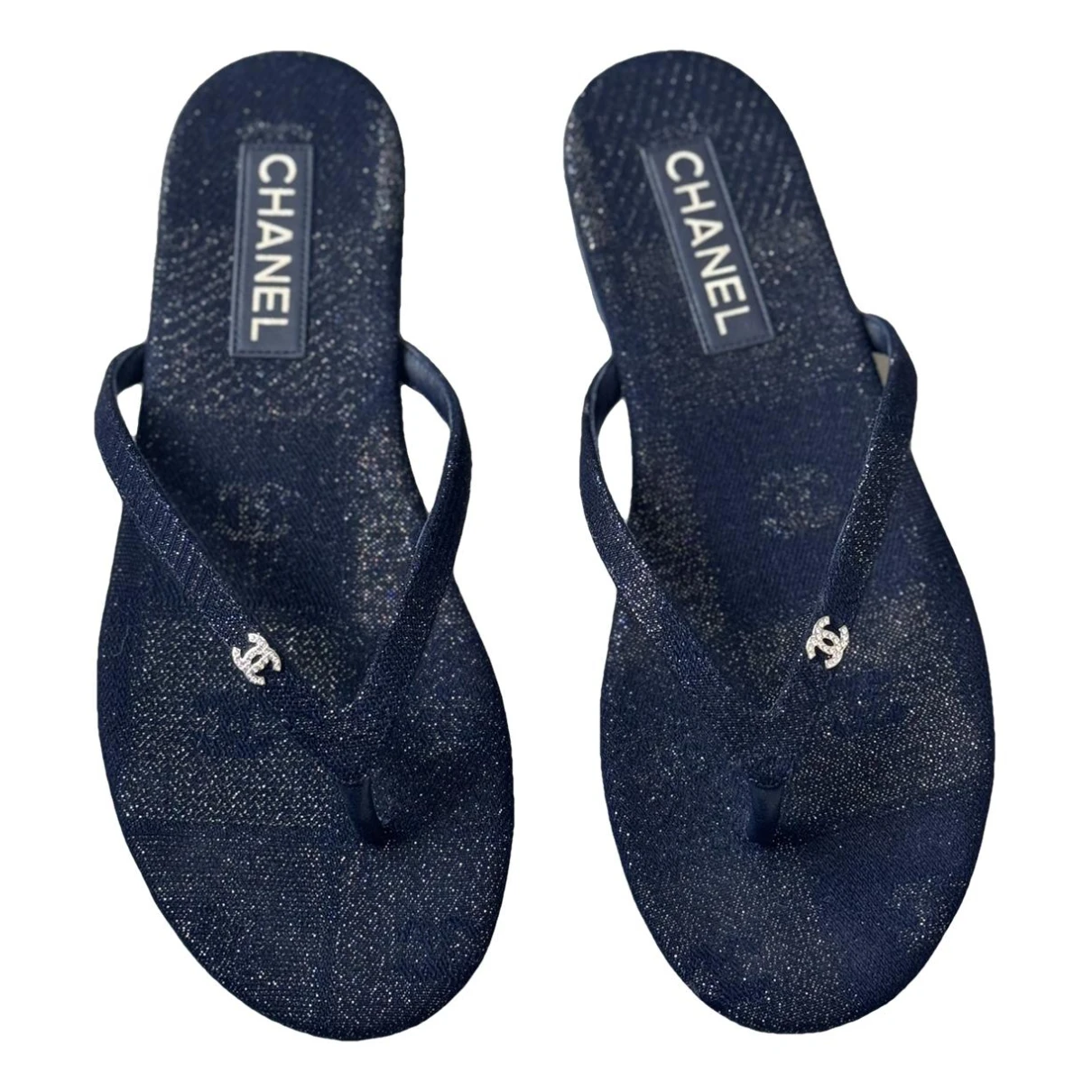 Pre-owned Chanel Cloth Flip Flops In Blue