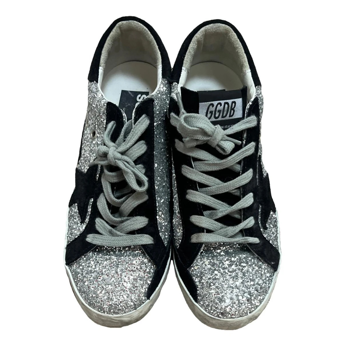 Pre-owned Golden Goose Mid Star Glitter Trainers In Black