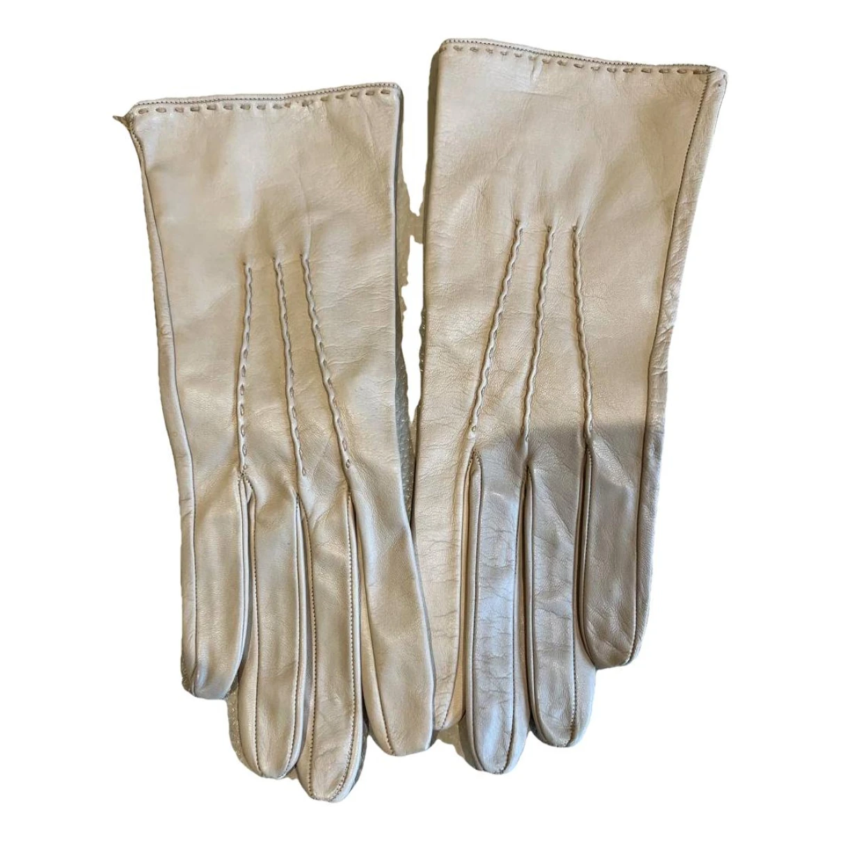 Pre-owned Saint Laurent Leather Gloves In Beige