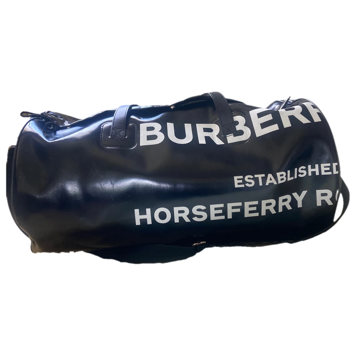 Pre-owned Burberry Patent Leather Travel Bag In Black