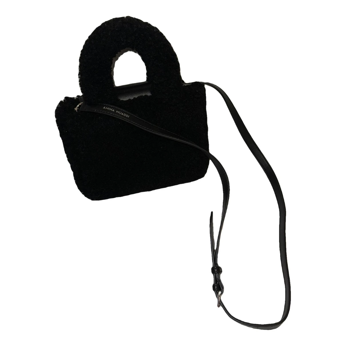 Pre-owned Amina Muaddi Faux Fur Crossbody Bag In Black