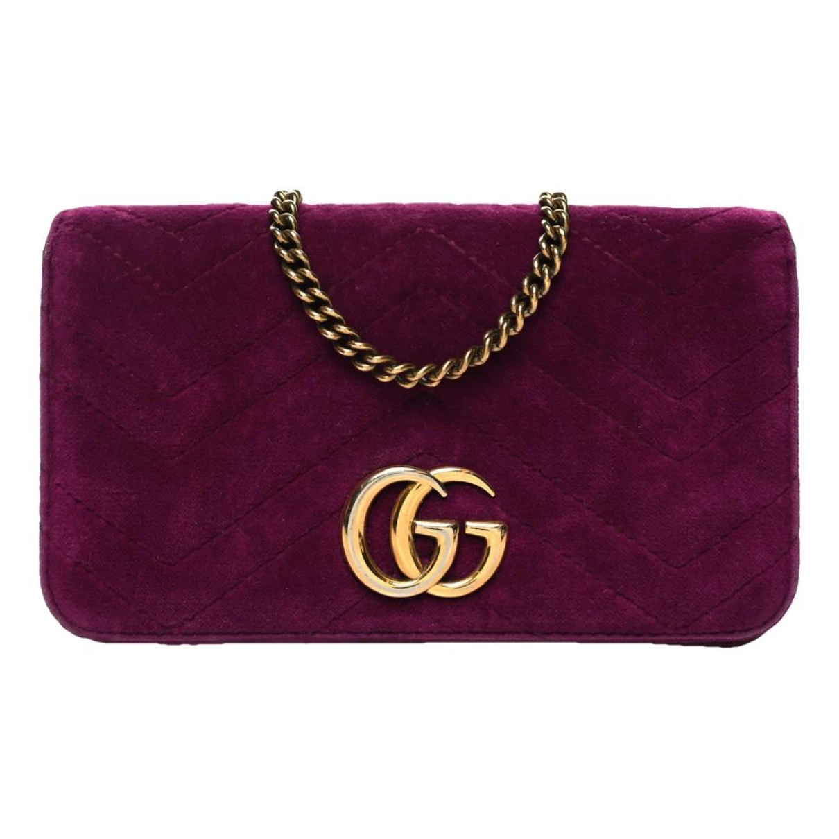 Pre-owned Gucci Gg Marmont Chain Flap Velvet Handbag In Purple