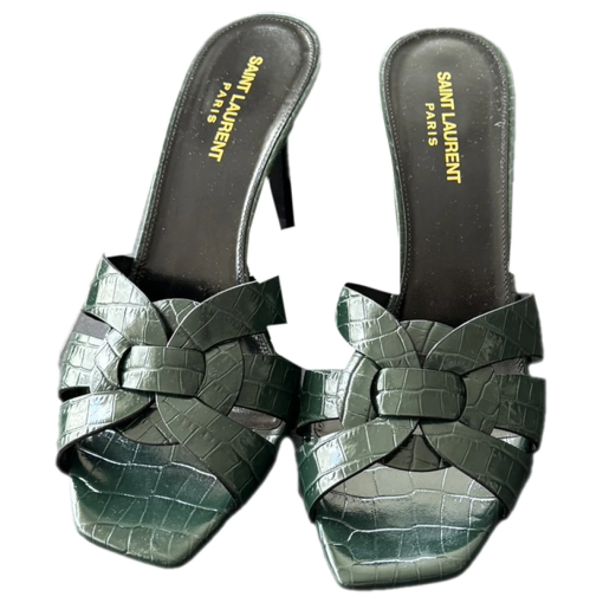 Pre-owned Saint Laurent Tribute Leather Mules In Green
