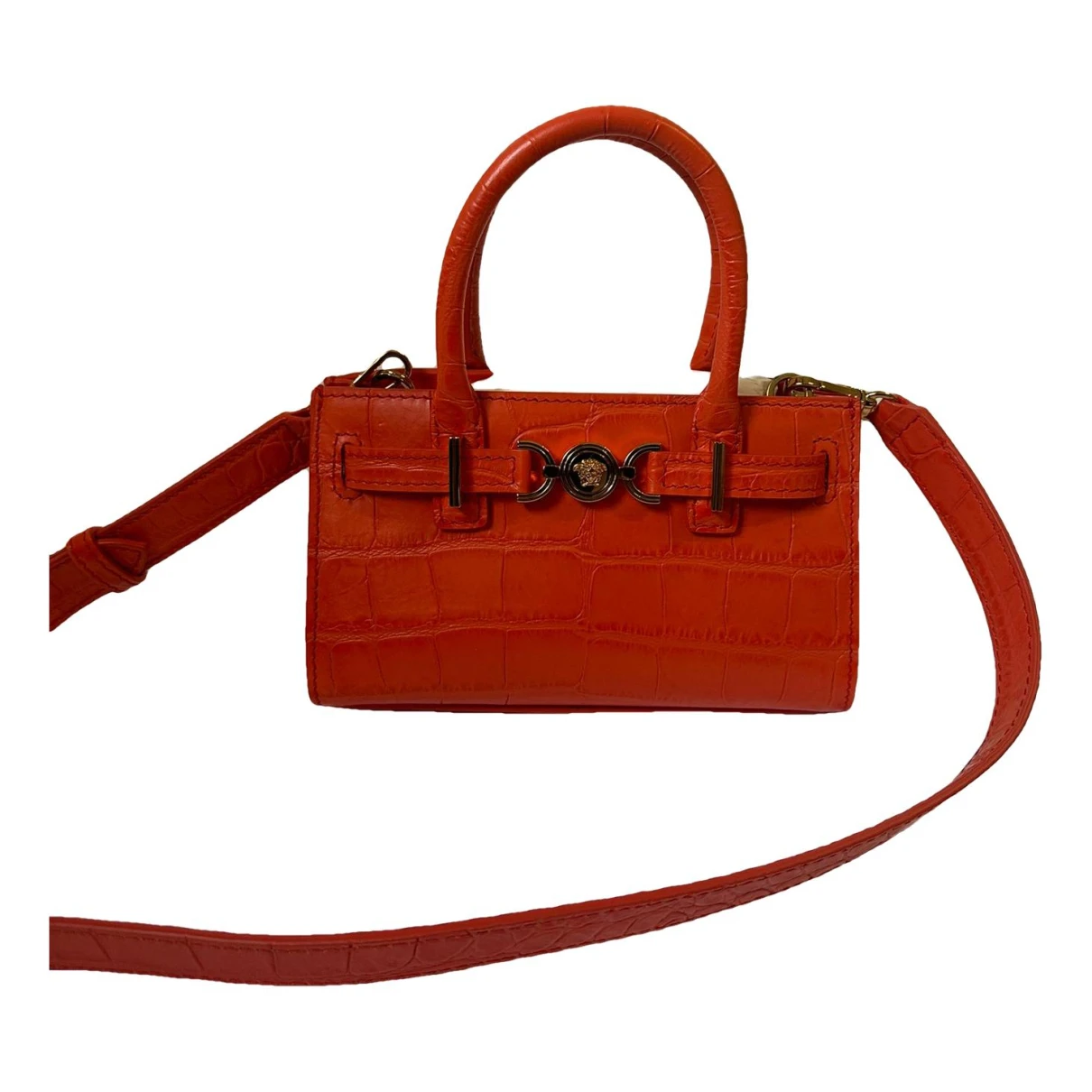 Pre-owned Versace Leather Handbag In Orange