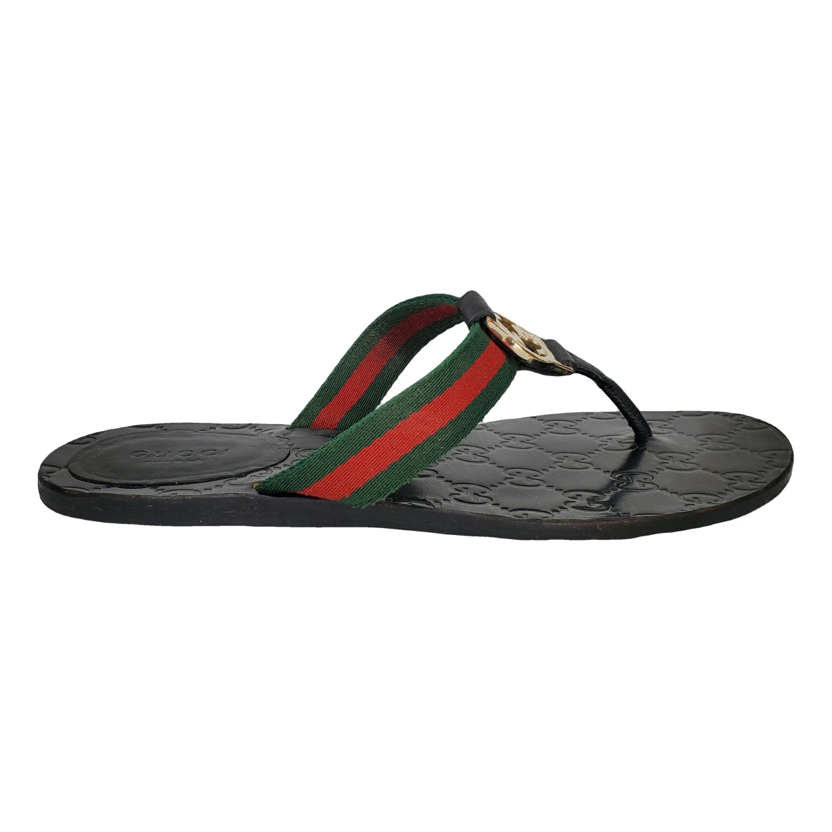 Pre-owned Gucci Double G Cloth Flip Flops In Black