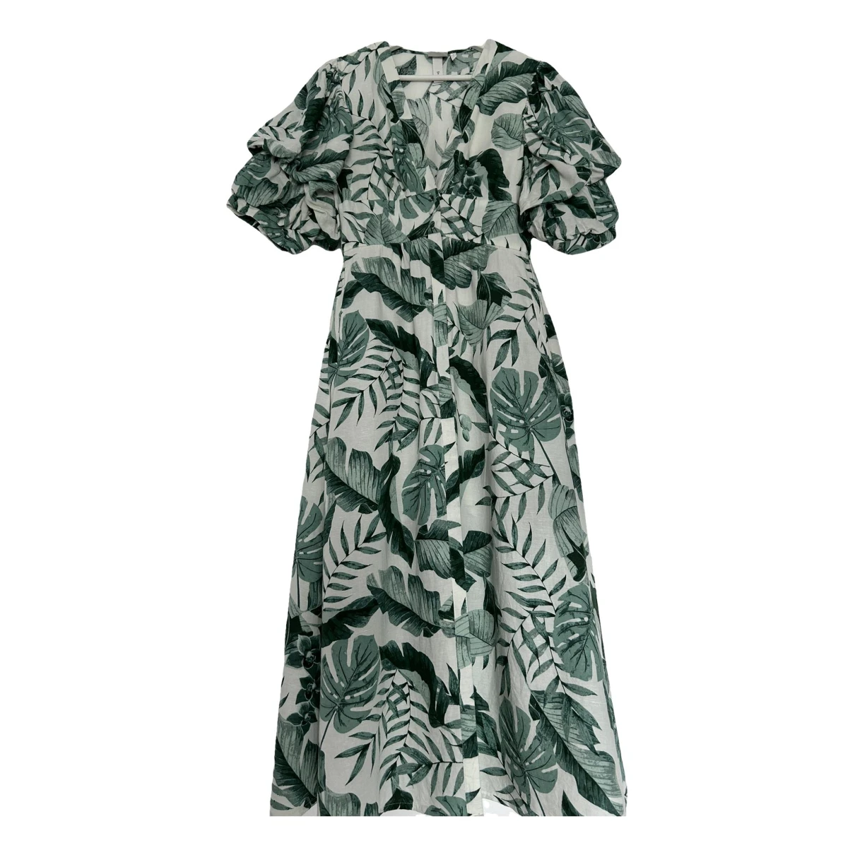 Pre-owned Johanna Ortiz Linen Mid-length Dress In Green