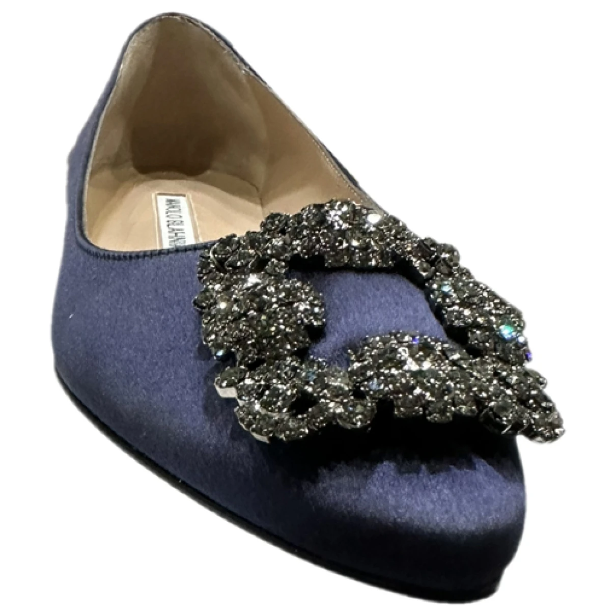 Pre-owned Manolo Blahnik Hangisi Leather Ballet Flats In Blue