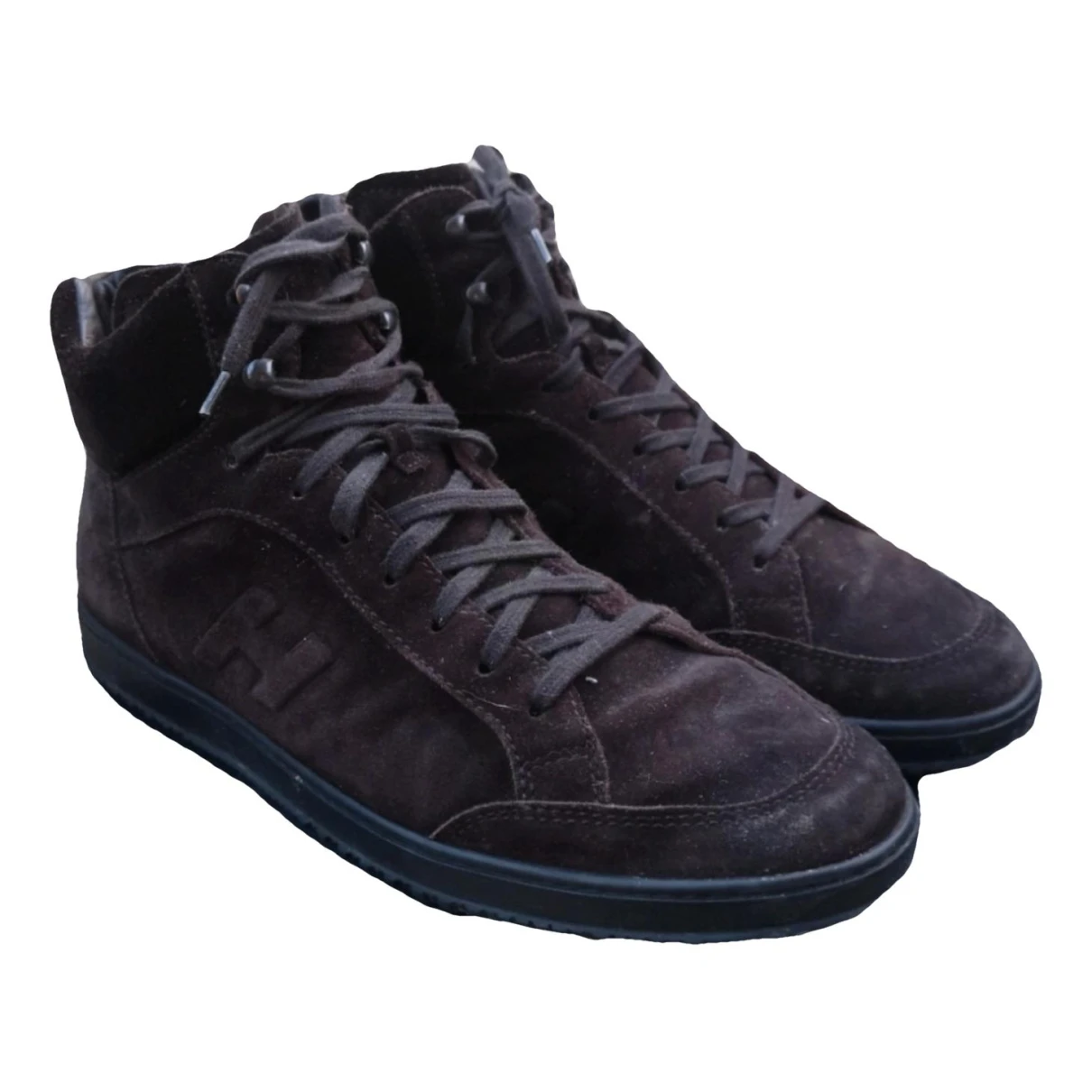 Pre-owned Hogan Leather High Trainers In Brown