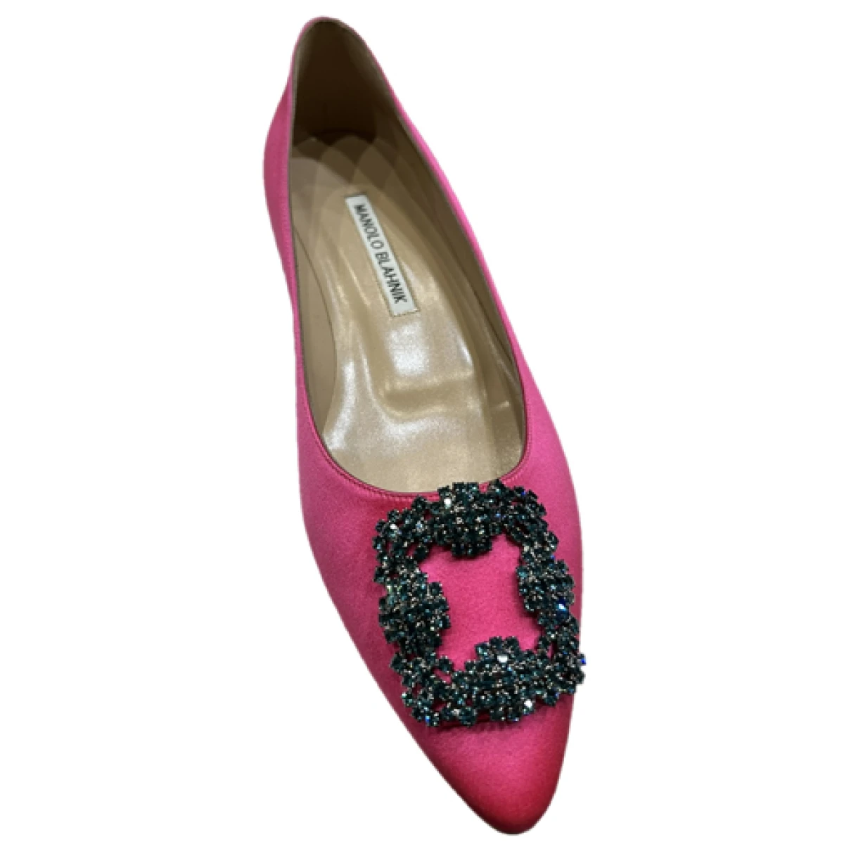 Pre-owned Manolo Blahnik Hangisi Leather Ballet Flats In Pink