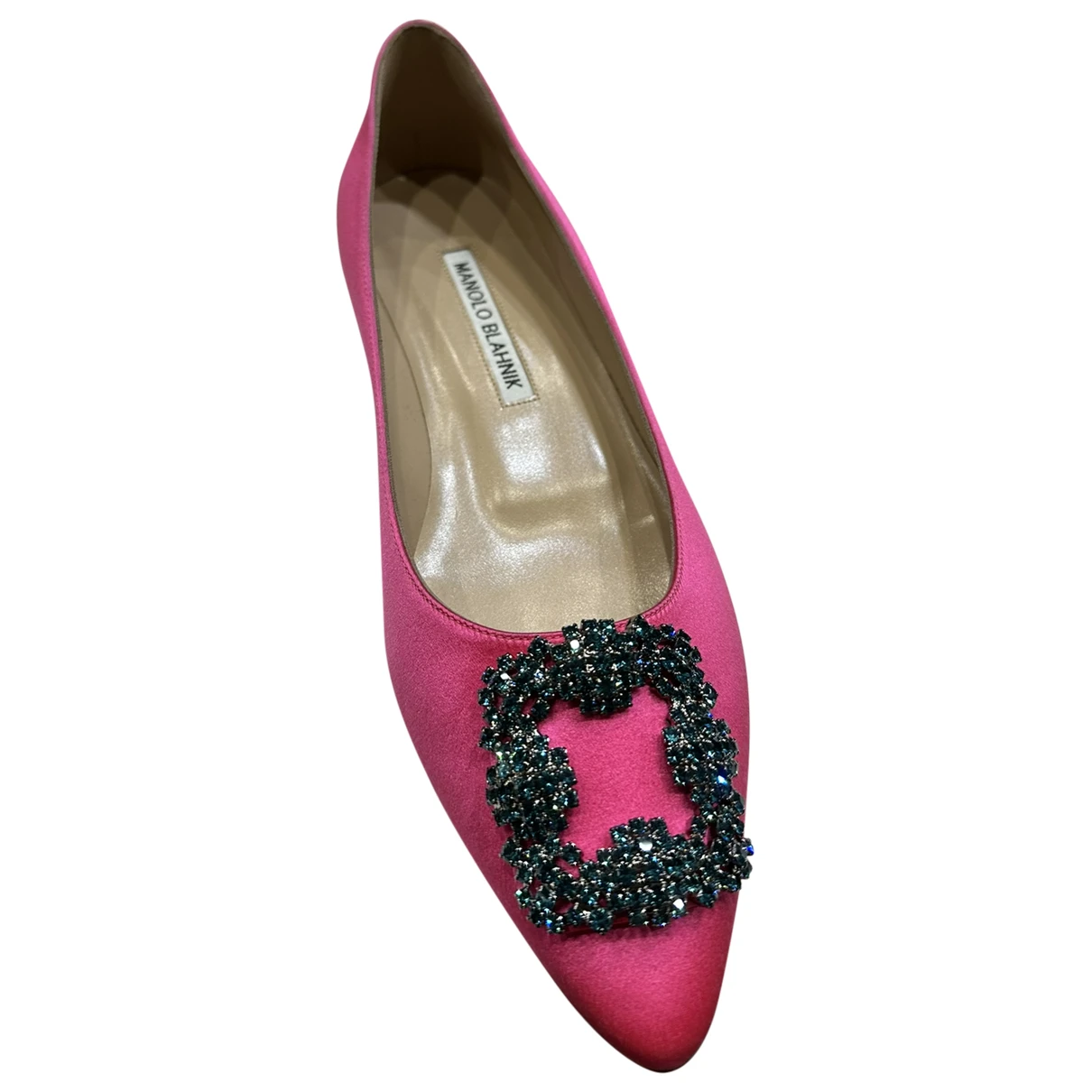 Pre-owned Manolo Blahnik Hangisi Leather Ballet Flats In Pink