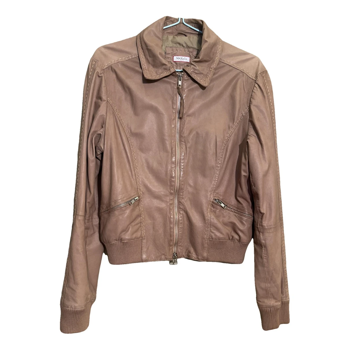 Pre-owned Max & Co Leather Jacket In Camel