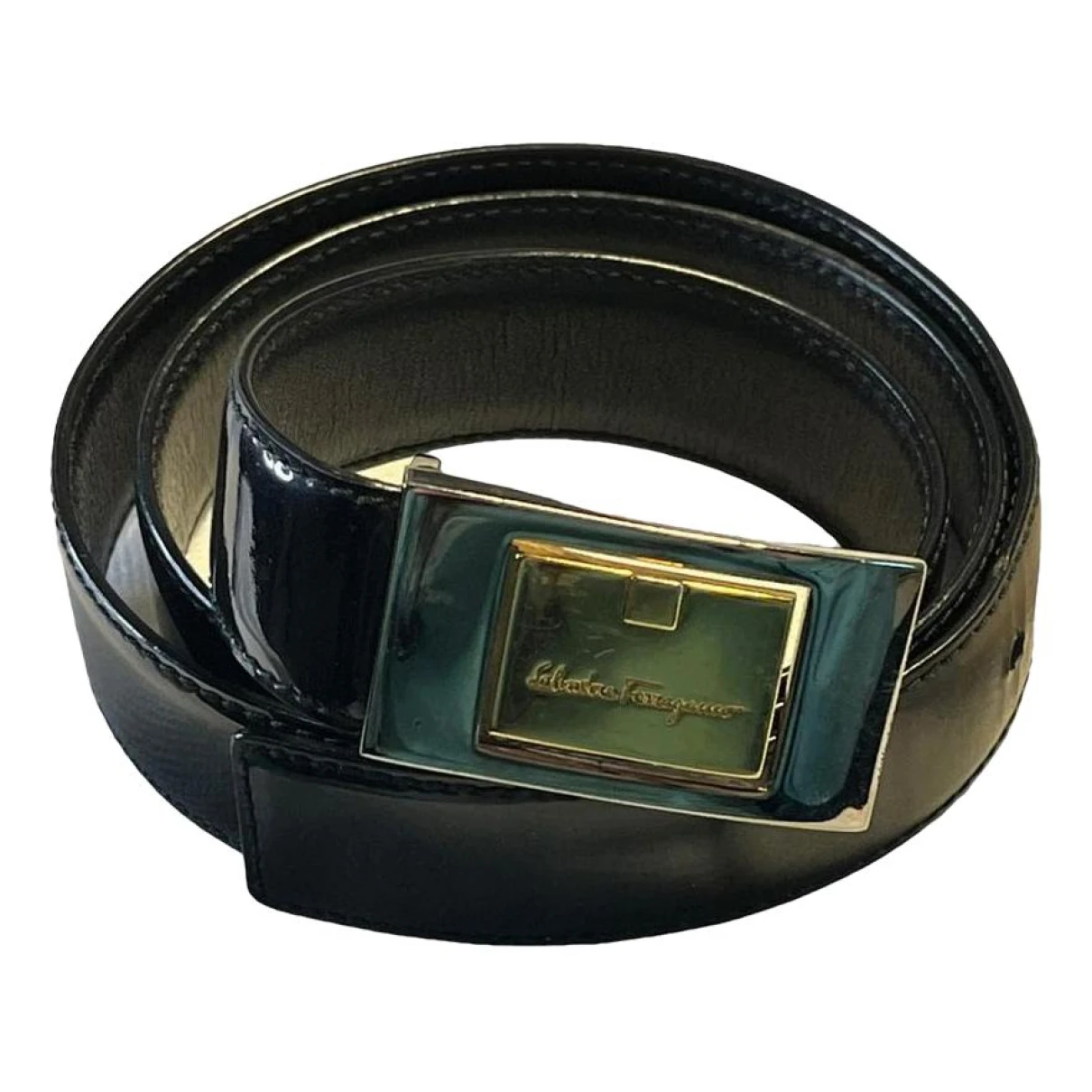Pre-owned Ferragamo Patent Leather Belt In Black