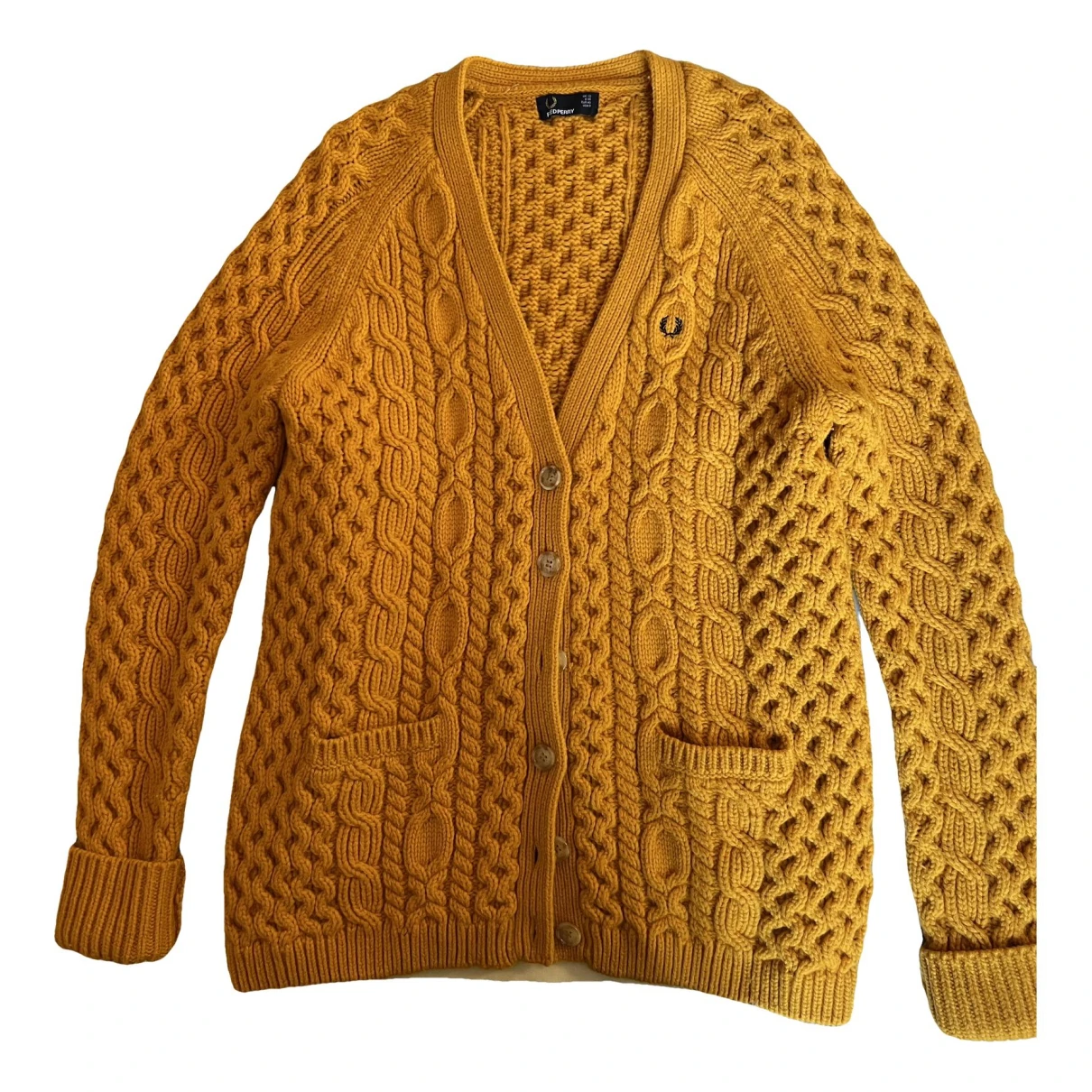 Pre-owned Fred Perry Wool Cardigan In Yellow