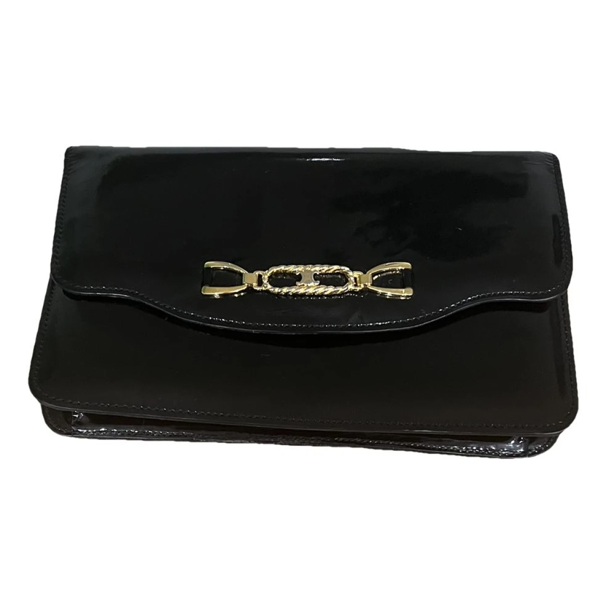 Pre-owned Celine Triomphe Patent Leather Handbag In Black