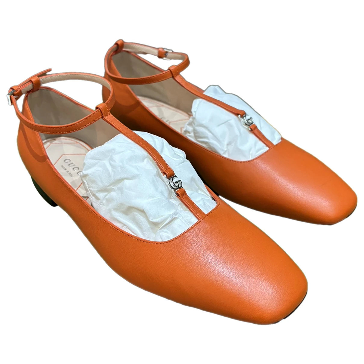 Pre-owned Gucci Leather Ballet Flats In Orange