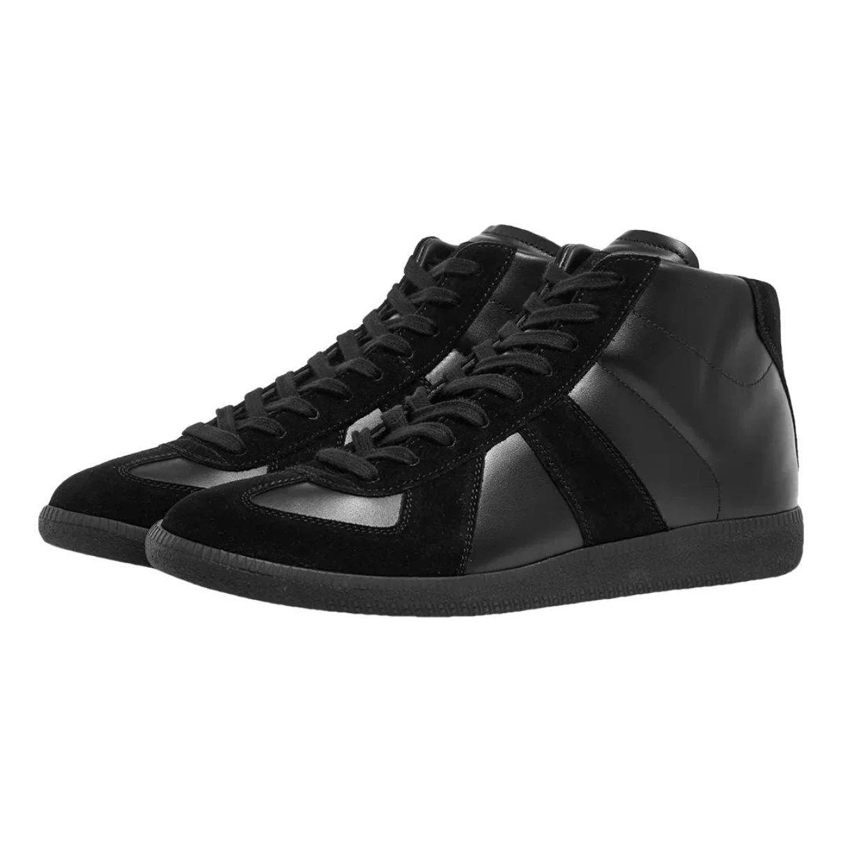 Pre-owned Maison Margiela Replica Leather High Trainers In Black