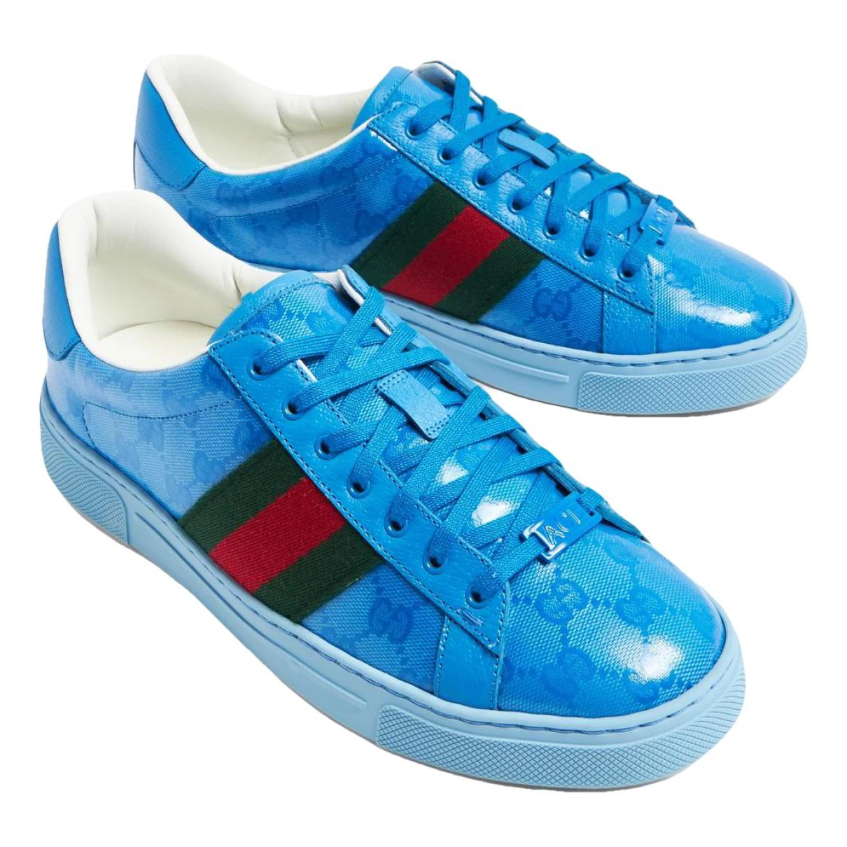 Pre-owned Gucci Ace Patent Leather Low Trainers In Blue