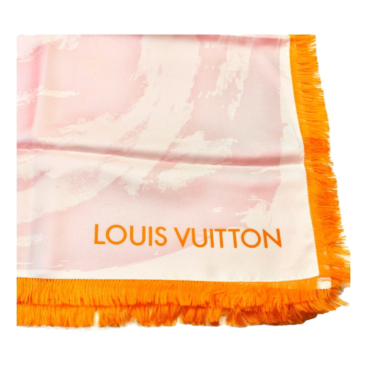 Pre-owned Louis Vuitton Châle Monogram Shine Silk Scarf In Orange
