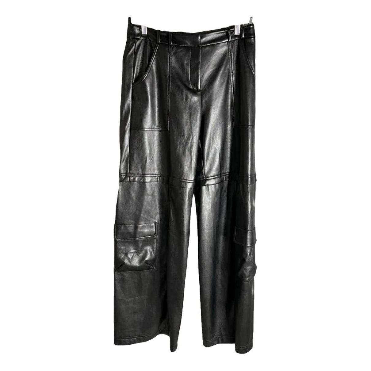 Pre-owned Amanda Uprichard Vegan Leather Straight Pants In Black