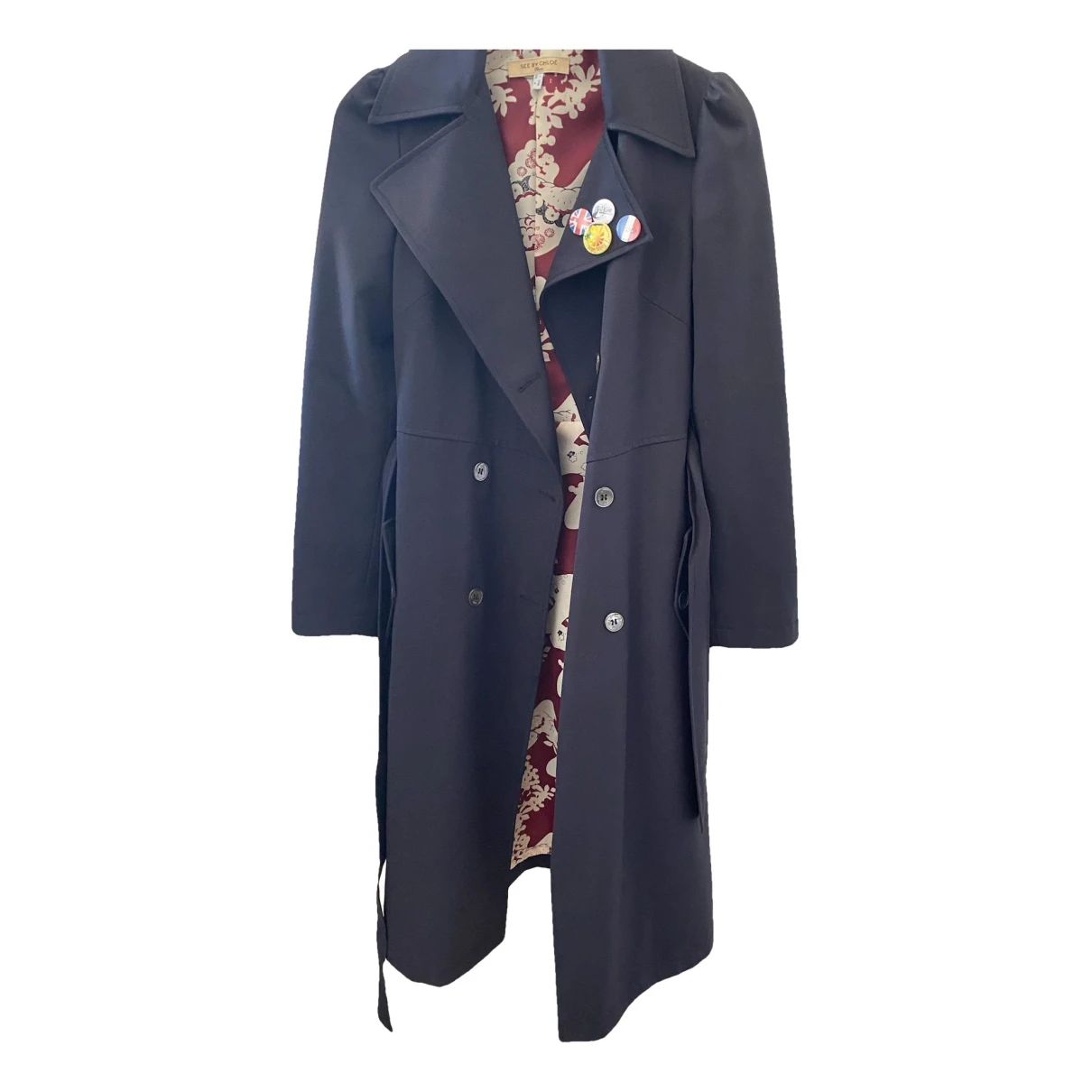 Pre-owned See By Chloé Wool Trench Coat In Navy