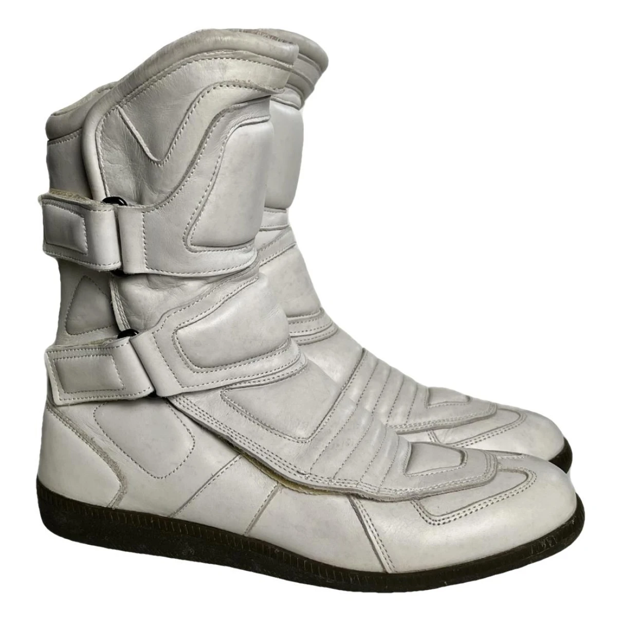 Pre-owned Maison Margiela Leather High Trainers In White