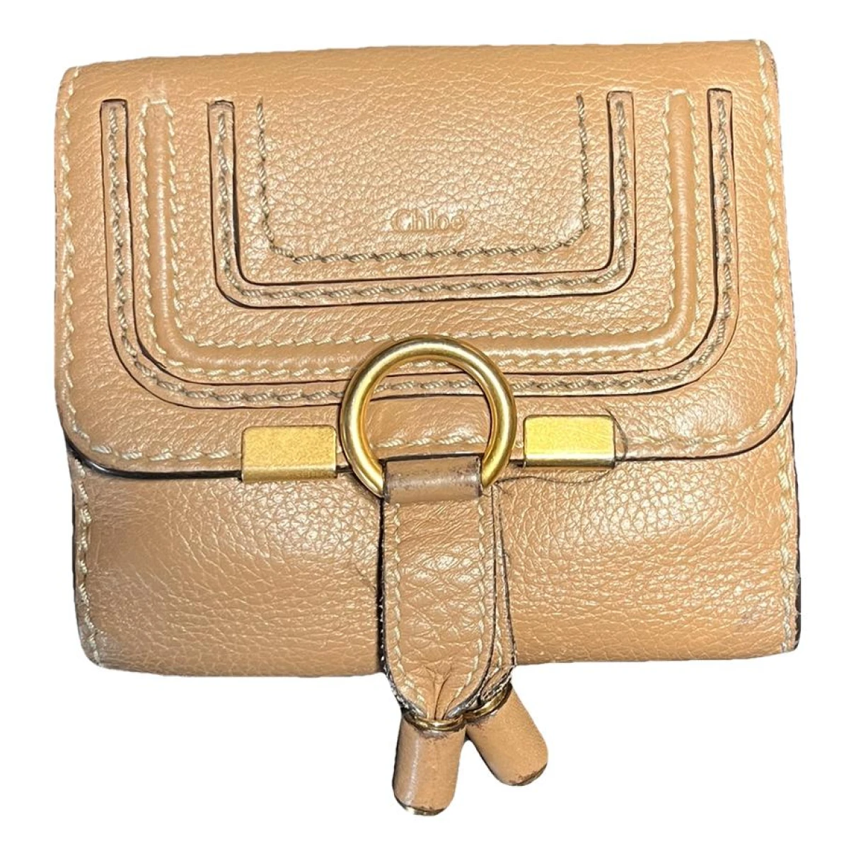 Pre-owned Chloé Marcie Leather Wallet In Beige
