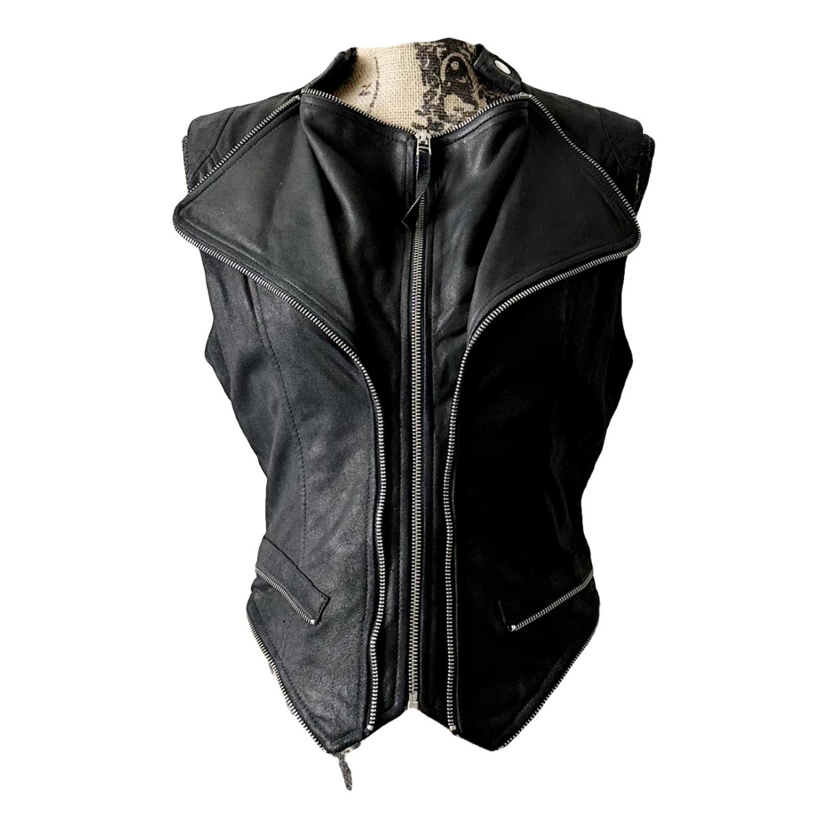 Pre-owned Dawn Levy Leather Biker Jacket In Black