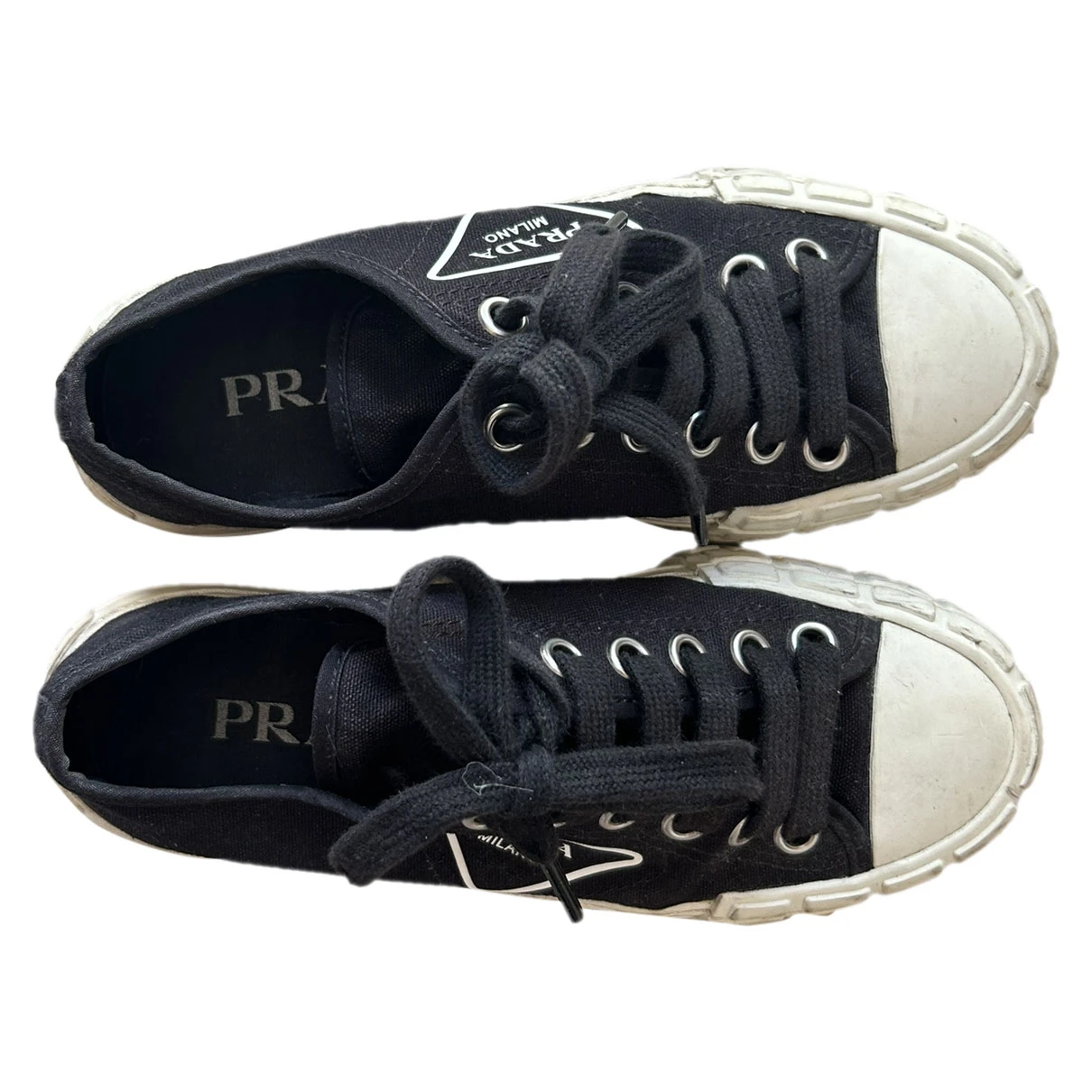 Pre-owned Prada Double Wheel Cloth Trainers In Black