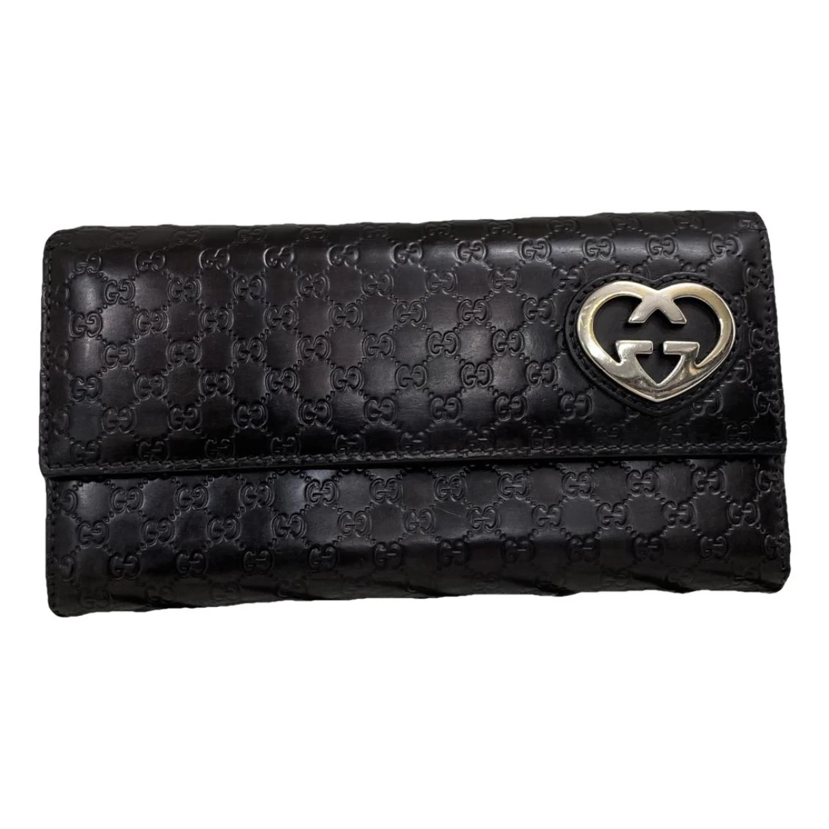 Pre-owned Gucci Gg Blooms Patent Leather Wallet In Black