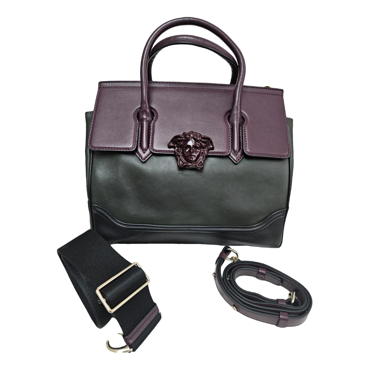 Pre-owned Versace Palazzo Empire Leather Handbag In Burgundy
