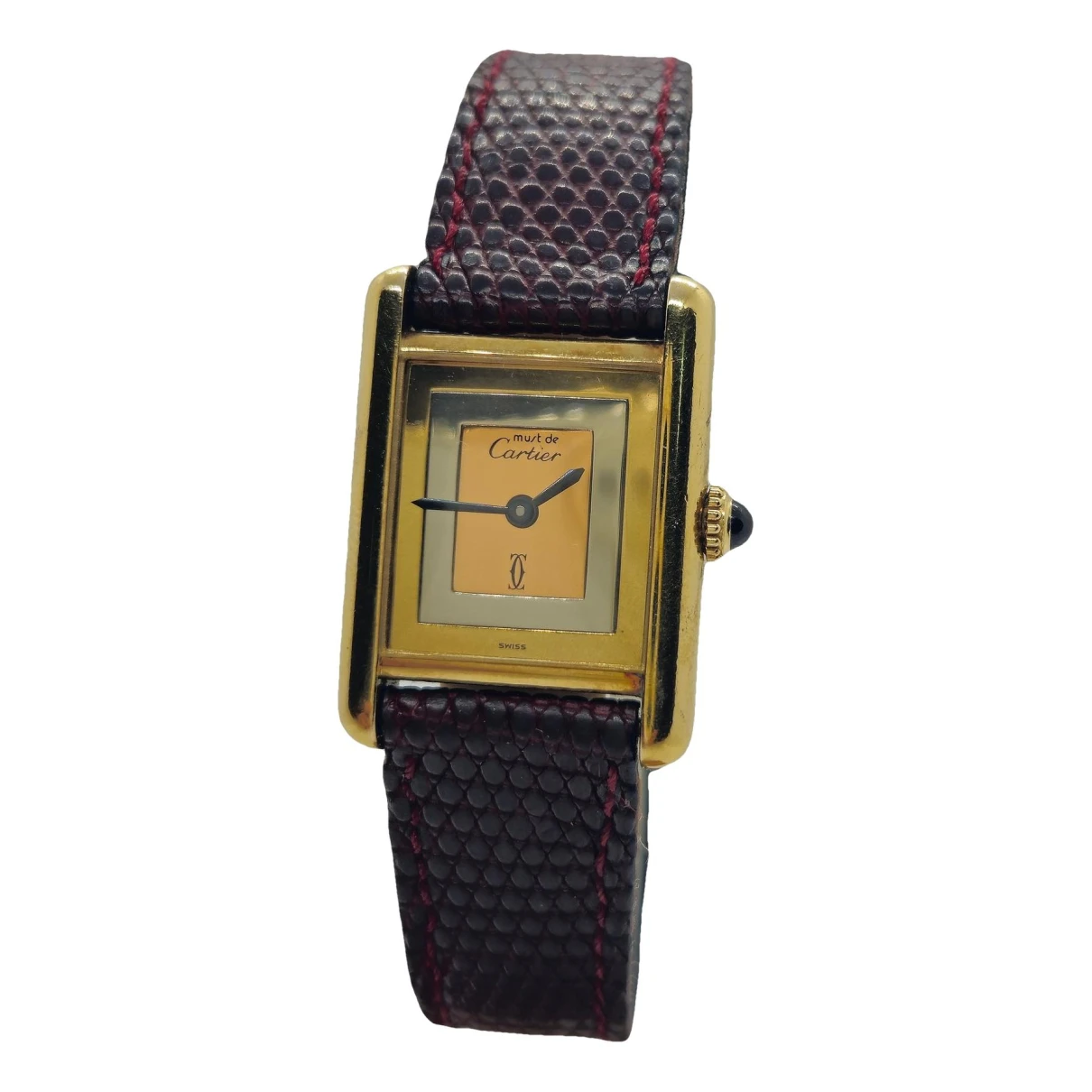Pre-owned Cartier Tank Must Watch In Burgundy