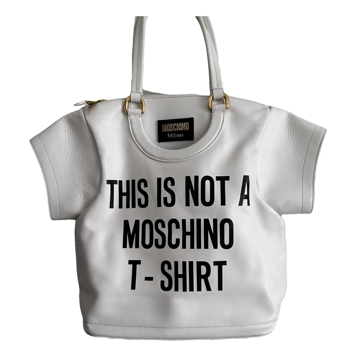 Pre-owned Moschino Biker Leather Handbag In White