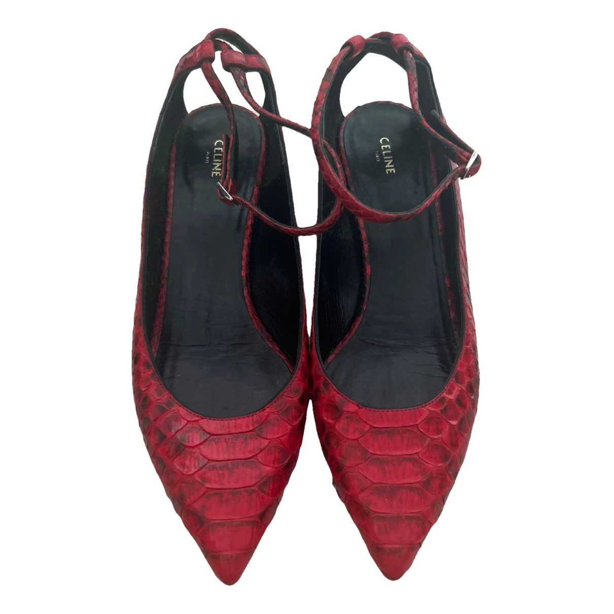 Pre-owned Celine Triangle Heel Leather Heels In Red
