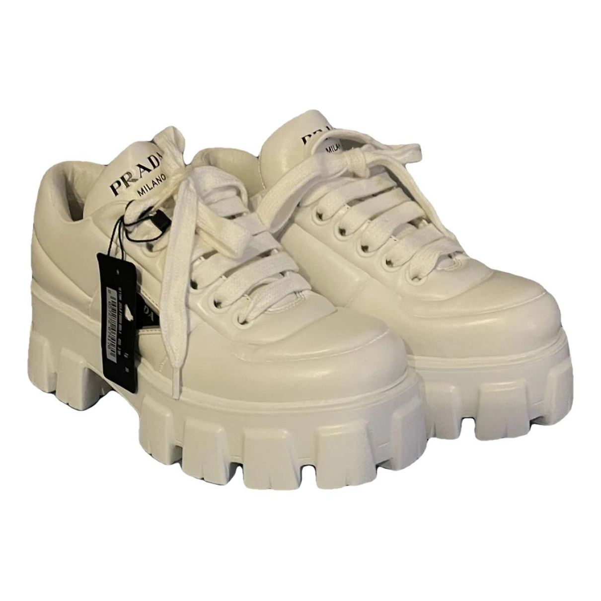 Pre-owned Prada Monolith Leather Trainers In White