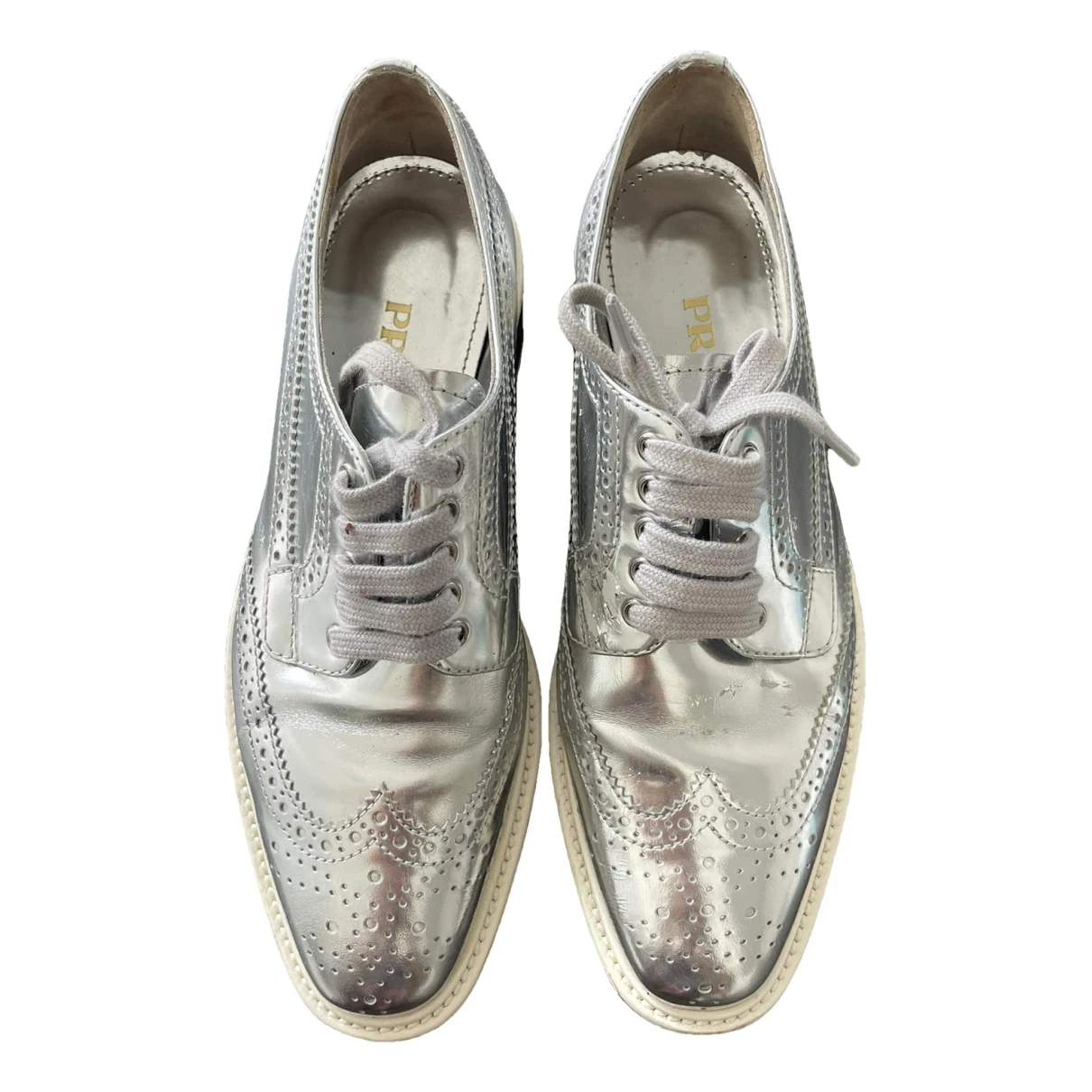 Pre-owned Prada Leather Trainers In Silver