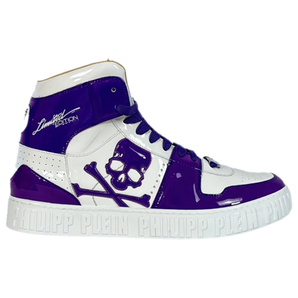 Pre-owned Philipp Plein Patent Leather High Trainers In White