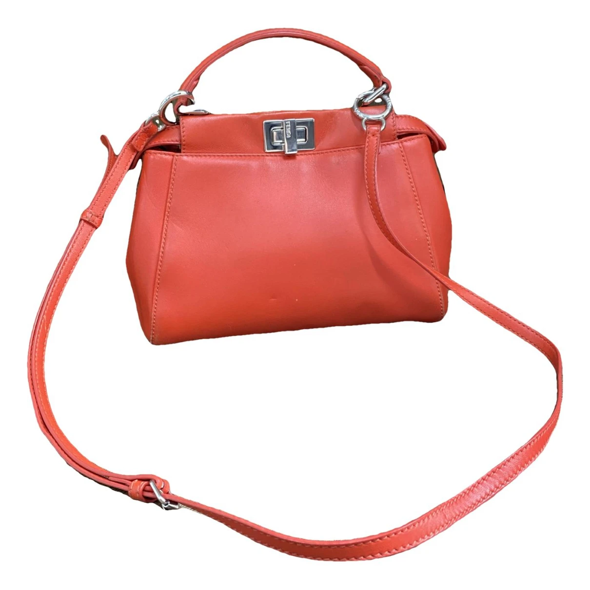 Pre-owned Fendi Peekaboo Leather Handbag In Orange